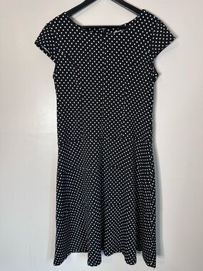 Olivia Matthews Black and White Polka Dot Olivia Matthews Cap Sleeve Dress, 8